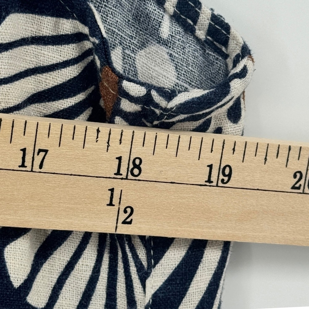 Charlie B Navy Cream Palm Fan Print Linen Blend Shift Dress Side Buttons‎ Medium - Picture 4 of 9